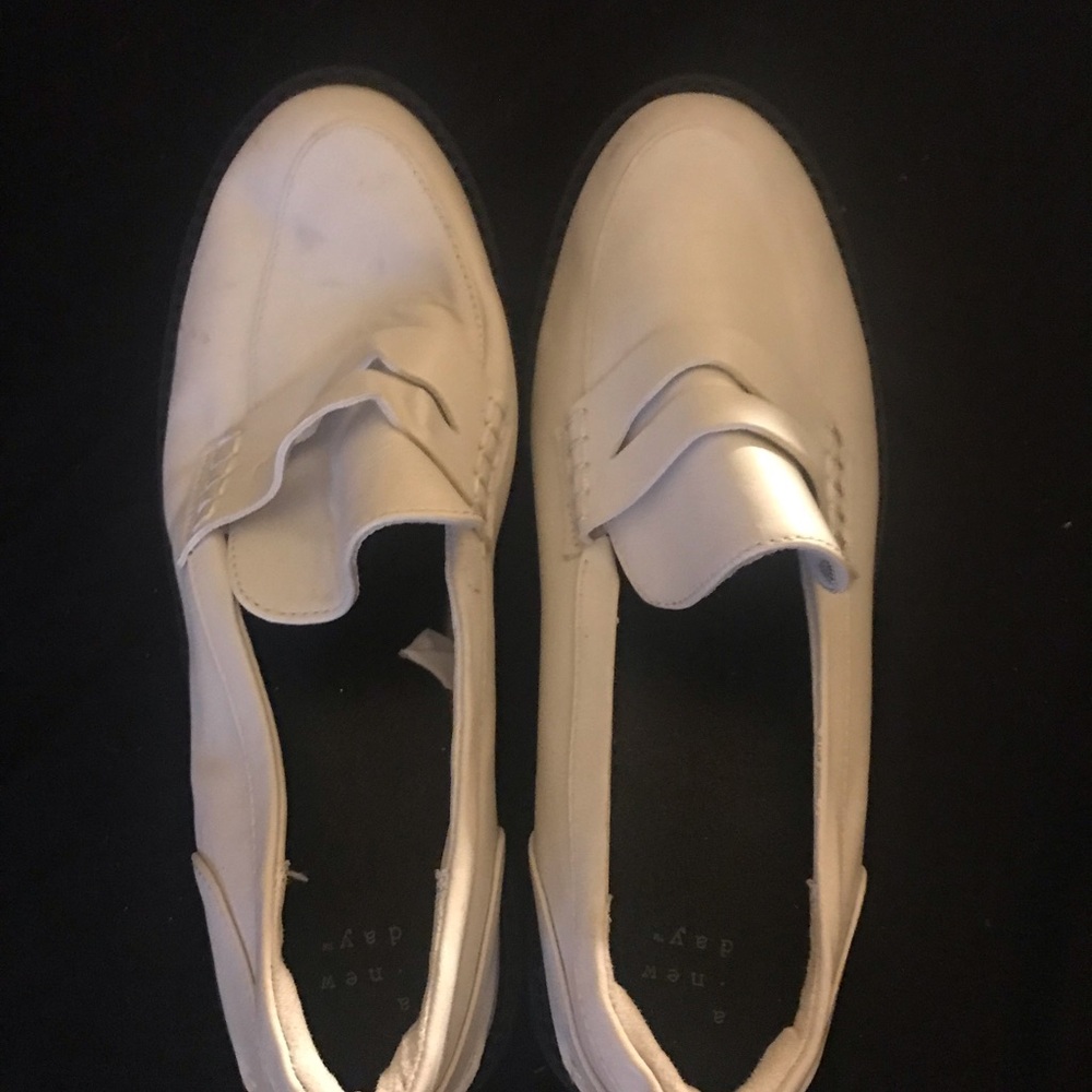 White Leather Slip-On Shoes